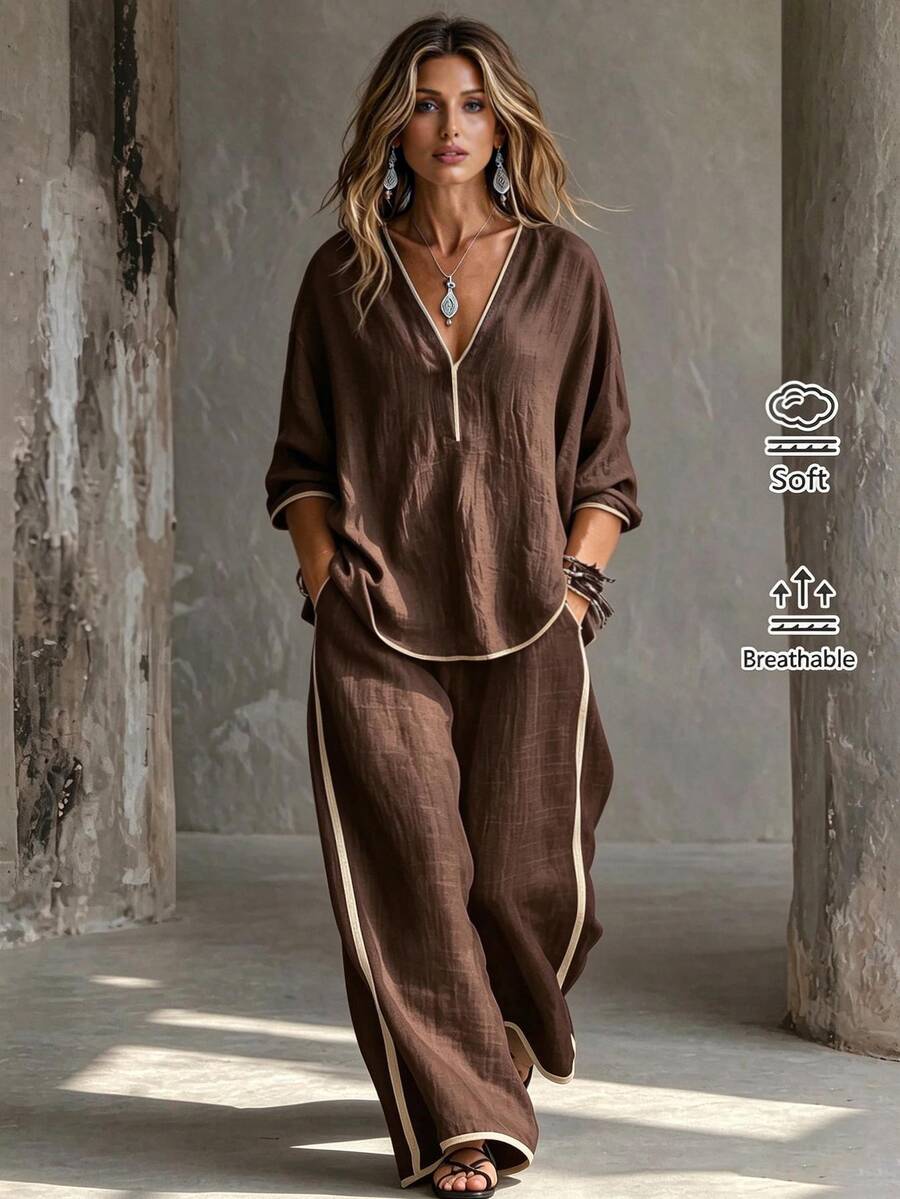 Linhara CURVE Women's Holiday Travel Daily Leisure Loose Retro Brown ...