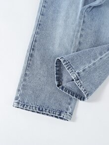 SHEIN Tween Girl Y2K Style Vintage Washed Blue Asymmetric Waist Loose Wide Leg Jeans, Suitable For Everyday Wear Summer Autumn Fall - Light Wash - View 7