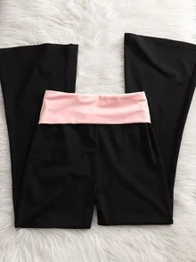 SHEIN 3件組女款青少年黑色運動風寬鬆休閒時尚套裝，長褲、個性化腰部設計、喇叭褲腳，適合海灘、健身房、運動、秋季 - 黑色 - 查看 2
