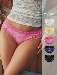 Esseday 5-Pack Of Women's Cherry Print Lace-Trimmed Briefs - Multicolor - View 1