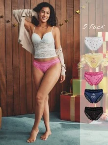Esseday 5-Pack Of Women's Cherry Print Lace-Trimmed Briefs - Multicolor - View 2