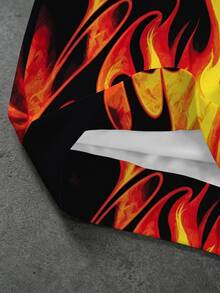 ROMWE MEN American Street Style Hellfire Graphic Thermal Lined Zip-Up Hoodie - Multicolor - View 5