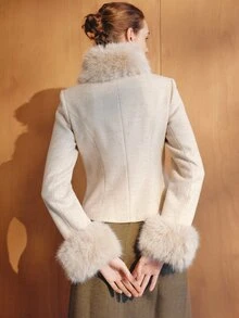 MOTF PREMIUM DETACHABLE FURRY COLLAR & CUFFS CINCHED WAIST 3D CUT WOOL OVERCOAT - Apricot - View 8