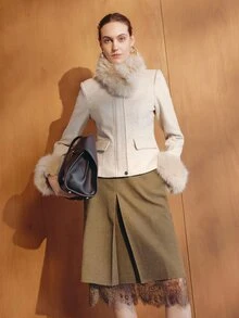 MOTF PREMIUM DETACHABLE FURRY COLLAR & CUFFS CINCHED WAIST 3D CUT WOOL OVERCOAT - Apricot - View 7