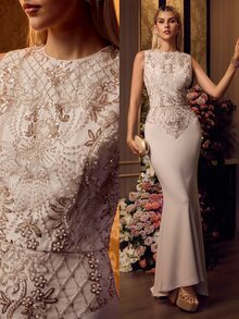 MOTF Soiréza WOMEN'S OCCASION WEAR BEADED EMBROIDERED FISH TAIL HEM DRESS - Apricot - View 8