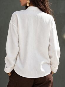 LUMIGAL Women's Solid Color Stand Collar Long Sleeve Front Button Versatile Shirt, New Autumn/Winter - White - View 2