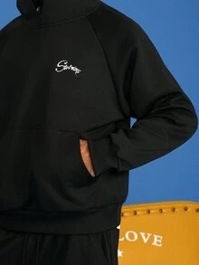 STEELVANCE Men's Letter Graphic Sweatshirt And Pants Casual Daily Outfit Set - Black - View 6