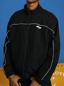 STEELVANCE Men's Running Casual Jacket, College Style Solid Color Outerwear - Black - View 6