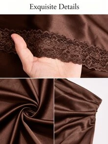 SOLERSUN Plus Size Ladies Autumn And Winter Brown Skirt With The Same Color Lace. Retro Luxury Elegance, Business Socialization, Banquets, Dating, Commuting. - Brown - View 8