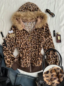 Attitoon Women's Elegant Leopard Print Long Sleeve Hooded Sweatshirt - Multicolor - View 8