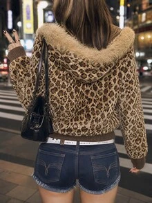 Attitoon Women's Elegant Leopard Print Long Sleeve Hooded Sweatshirt - Multicolor - View 2
