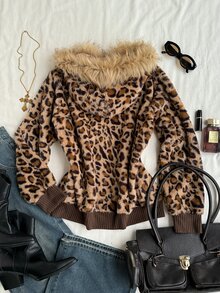 Attitoon Women's Elegant Leopard Print Long Sleeve Hooded Sweatshirt - Multicolor - View 11