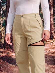In My Nature Women's Plus Size Khaki Detachable Modest Sports Pants Casual Athletic Hiking Workout For Fall Winter - Khaki - View 4