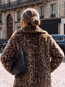 SHEIN Franclia Women's Autumn/Winter Party Street Commute Leopard Print Faux Fur Long Sleeve Jacket - Coffee Brown - View 2