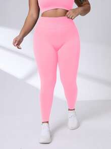 Rhythm Era Plus Size Solid Color Butt Lifting Stretchy Quick Dry Casual Sports Pants Yoga Women Pants - Pink - View 3
