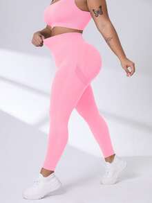 Rhythm Era Plus Size Solid Color Butt Lifting Stretchy Quick Dry Casual Sports Pants Yoga Women Pants - Pink - View 2