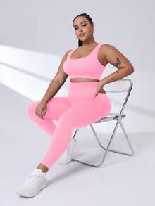 Rhythm Era Plus Size Solid Color Butt Lifting Stretchy Quick Dry Casual Sports Pants Yoga Women Pants - Pink - View 6