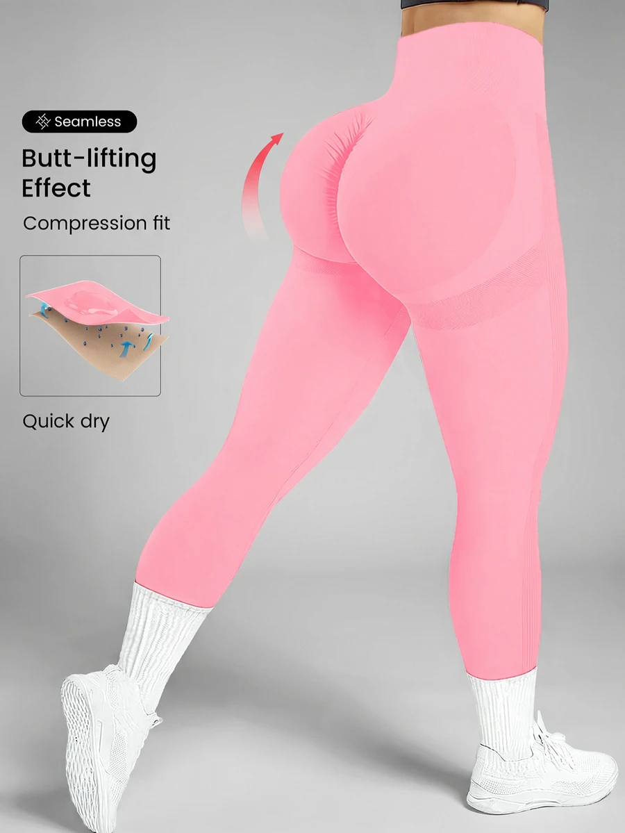 Rhythm Era Plus Size Solid Color Butt Lifting Stretchy Quick Dry Casual Sports Pants Yoga Women Pants - Pink - View 1