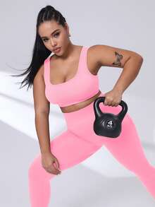 Rhythm Era Plus Size Solid Color Butt Lifting Stretchy Quick Dry Casual Sports Pants Yoga Women Pants - Pink - View 7