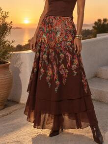 Dancing Leopard Chocolate Brown Ruffle Skirt, Evening Party Outfit - Chocolate Brown - View 4