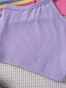 SHEIN Áo ba lỗ thường ngày có gân cho bé gái với nhiều kiểu cổ khác nhau cho mùa xuân - Nhiều màu - Xem 5