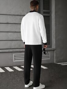 Manfinity Homme Men's Colorblock Long Sleeve Polo Shirt And Drawstring Waist Pants Casual Set - White - View 8