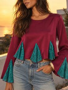 Dancing Leopard Purple Lace Top, Evening Party Outfit - Purple - View 3