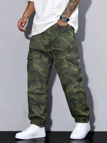 QuarKem Men's Outdoor Street Casual Camouflage Cargo Jogger Jeans - Army Green - View 1