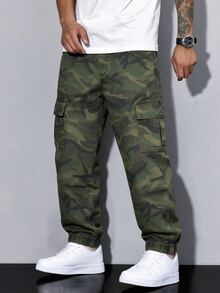 QuarKem Men's Outdoor Street Casual Camouflage Cargo Jogger Jeans - Army Green - View 5