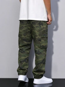 QuarKem Men's Outdoor Street Casual Camouflage Cargo Jogger Jeans - Army Green - View 2