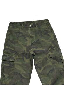 QuarKem Men's Outdoor Street Casual Camouflage Cargo Jogger Jeans - Army Green - View 7