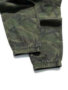 QuarKem Men's Outdoor Street Casual Camouflage Cargo Jogger Jeans - Army Green - View 6