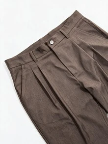 Claim Dot Men's Casual Button Pleated Pocket Pants For Vacation - Brown - View 4