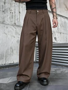 Claim Dot Men's Casual Button Pleated Pocket Pants For Vacation - Brown - View 6