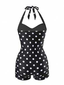 SHEIN Swim Women Beach Summer One Piece Swimsuit - Black and White - View 3