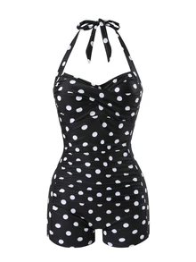 SHEIN Swim Women Beach Summer One Piece Swimsuit - Black and White - View 5