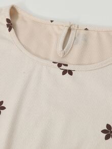 SHEIN LUNE Plus Size Women's Floral Print Ruffle Hem Blouse - Apricot - View 6