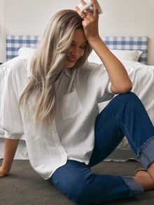 SHEIN Pocket Design Texture Feel Collar Shirt Button Up Shirt - White - View 8