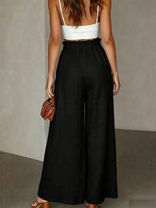 Trelyra Women's High Waist Loose Wide Leg Black Long Pants - Black - View 3
