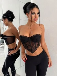 Myrelith 1pc French Classic Underwire Strapless Bra For Women - Black - View 1