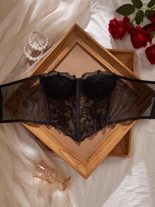 Myrelith 1pc French Classic Underwire Strapless Bra For Women - Black - View 6