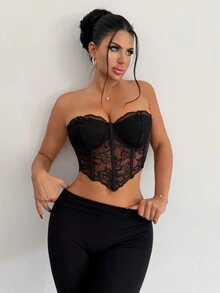 Myrelith 1pc French Classic Underwire Strapless Bra For Women - Black - View 5