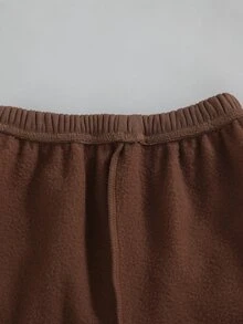 SHEIN 2件組幼兒套裝，極簡休閒風，蝴蝶結印花裝飾，拉鍊連帽長袖外套搭配寬腿長褲，時尚日常穿著套裝，適合戶外活動，適用春秋季 - 棕色 - 查看 6