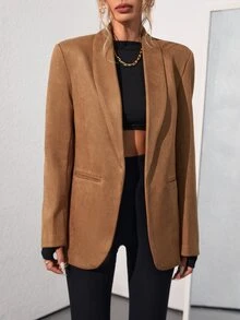 Aveloria Modichic Blazer de traje de unicolor de diseño elegante para la oficina y para ir al trabajo - Camel - Ver 4