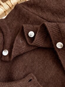 SHEIN Newborn Baby Girl Autumn/Winter Cute Cartoon Pattern Long Sleeve Sweater Romper - Brown - View 5