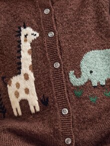 SHEIN Newborn Baby Girl Autumn/Winter Cute Cartoon Pattern Long Sleeve Sweater Romper - Brown - View 8
