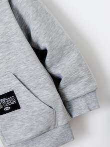 SHEIN 男童贴布口袋连帽拉链长袖外套，时尚百搭，适合秋冬季节穿着。 - 灰色 - 查看 6