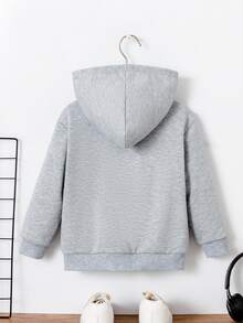 SHEIN 男童贴布口袋连帽拉链长袖外套，时尚百搭，适合秋冬季节穿着。 - 灰色 - 查看 3
