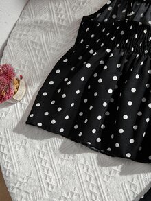 Tween Girls 2pcs/Set Black And White Polka Dot Print Ruffle Hem Camisole Pants Set Summer Cute 80s Outfit Holiday Matching Family Vacation Cool Girl - Black - View 6