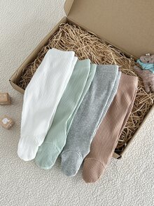 SHEIN 4pcs/Pack Newborn Baby Soft Skin-Friendly Elastic Ribbed Knit Fabric Footies, Spring Summer Autumn Winter, Cute Sweet Minimalist Versatile Elastic Easy To Put On And Take Off, High Cost-Performance, Suitable For Outings, Vacations, Daily Wear, Spring Summer New Style, Baby Girl Clothing Pants Set - Multicolor - View 9